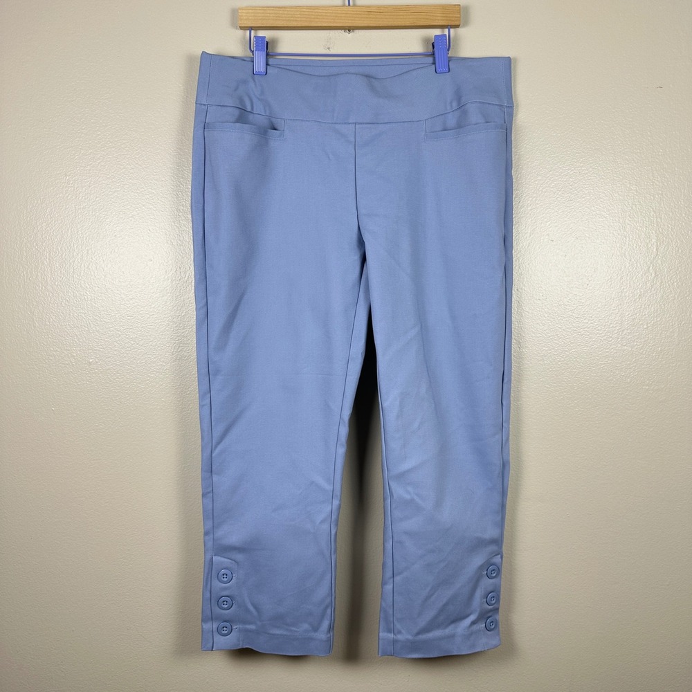 Christopher & Banks Women's 8 Cropped Pants‎ Blue Signature Slimming Button Hem